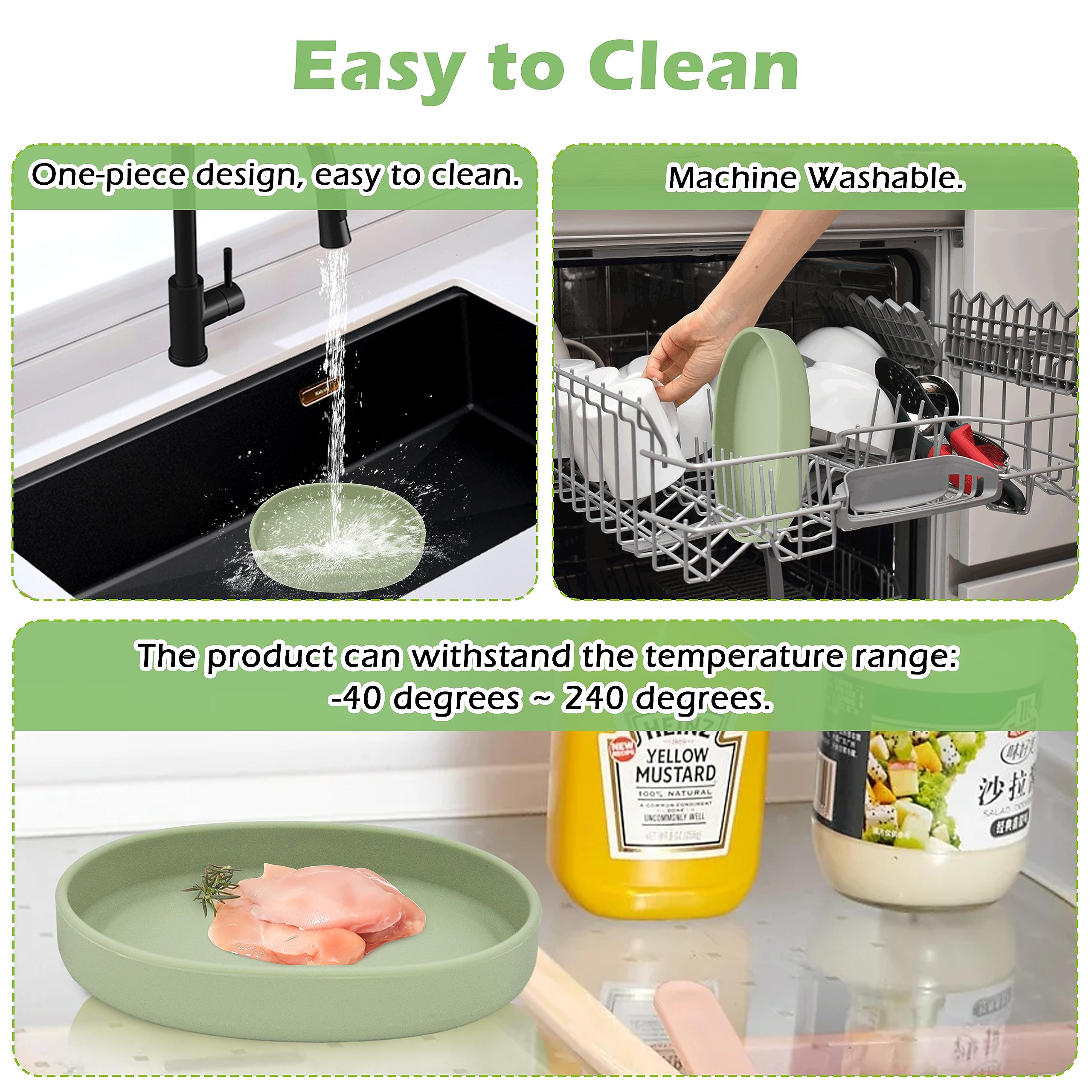 Bebeibon flat one-piece bowls green simplify washing and drying.