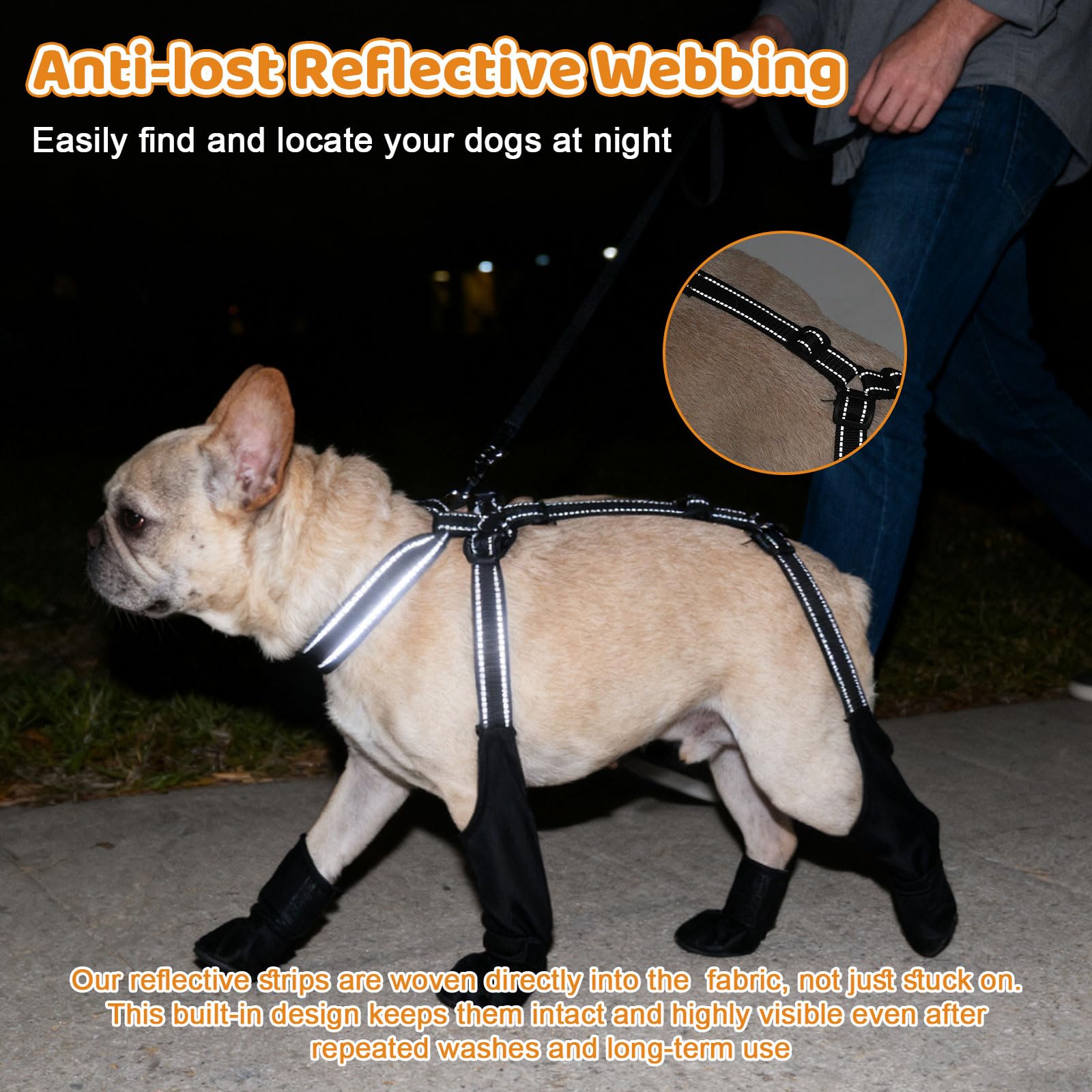 BECEMURU Winter Dog Boots magic-sticker-closure makes on-off quick.