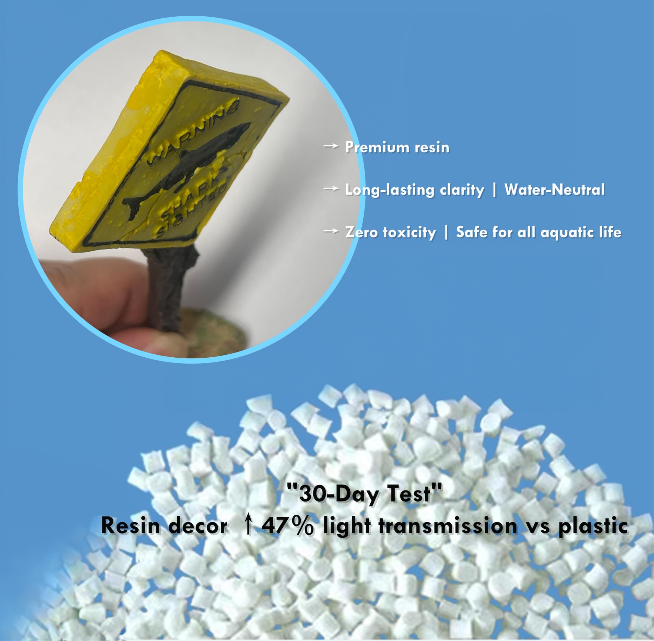 BechKCpro shark warning sign with rock base provides stable tank placement