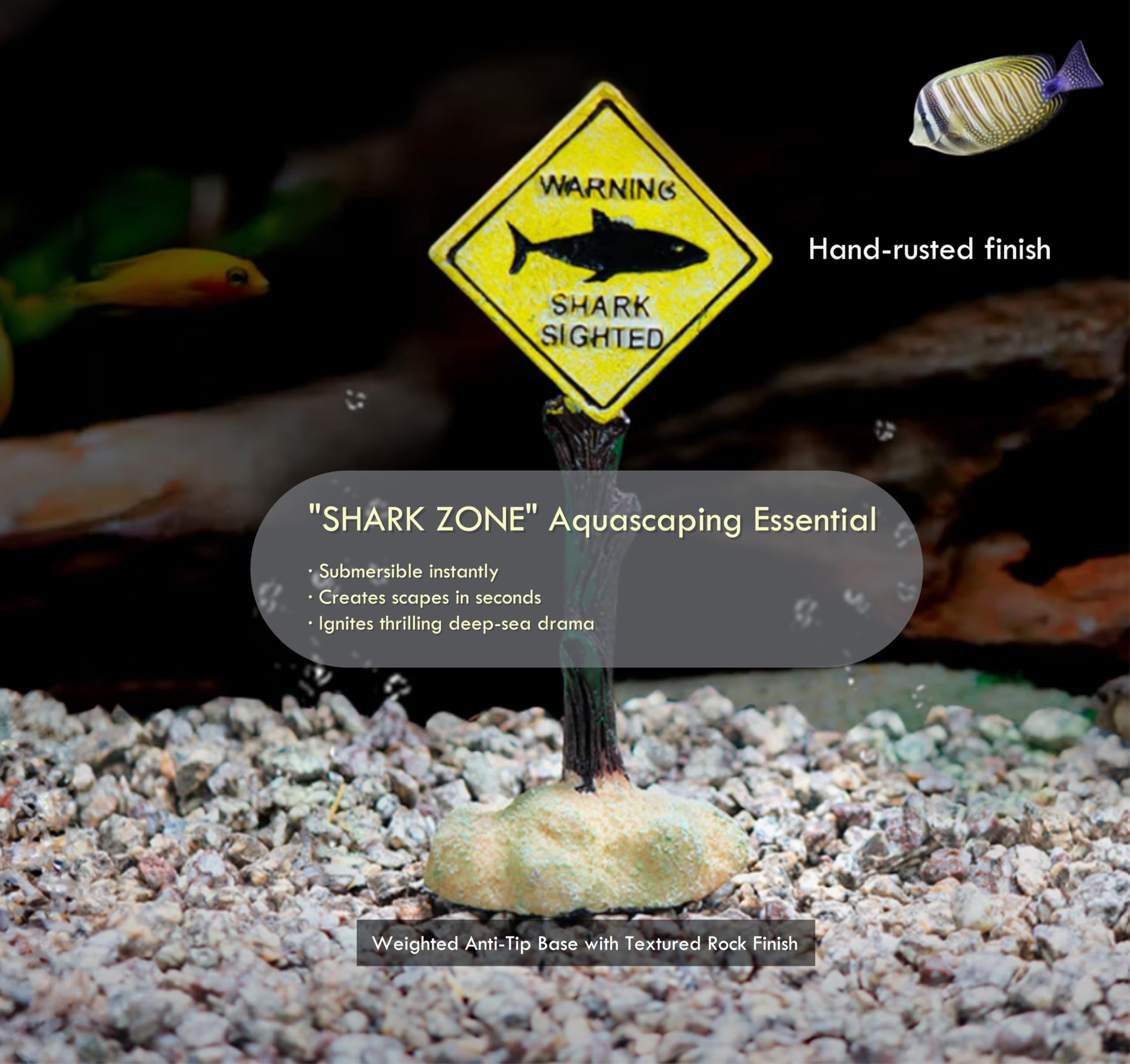 BechKCpro shark caution sign, hand-painted resin adds lifelike reef ambiance