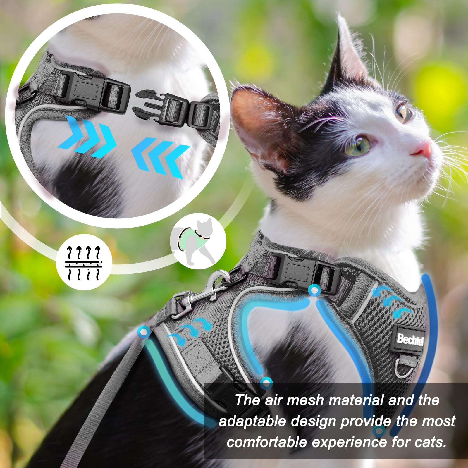 BECHTEL cat harness car seat belt insert ensures safe travel.