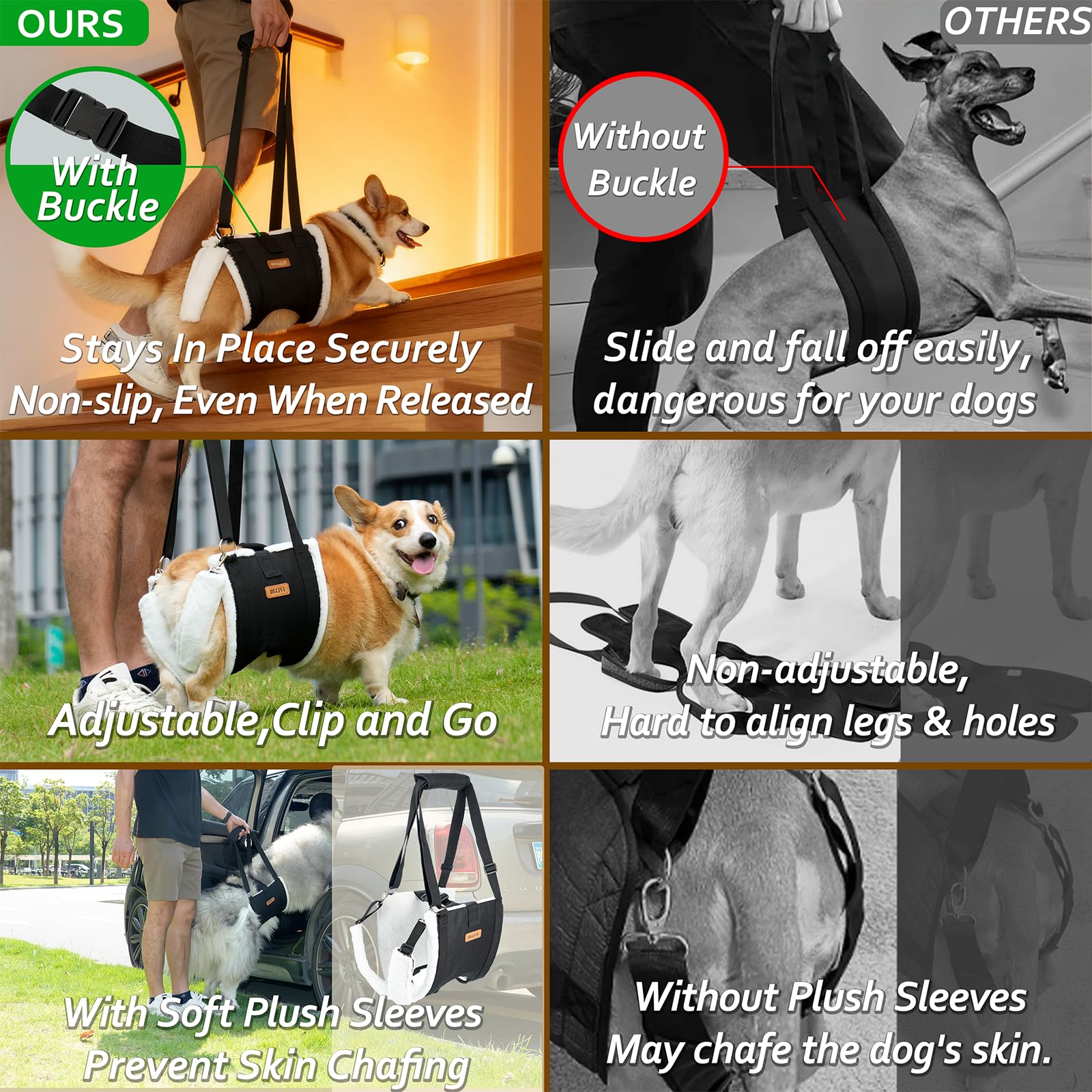 Becivi Dog Lift Harness plush leg cuffs closeup highlight gentle, chafe-free hind leg support.