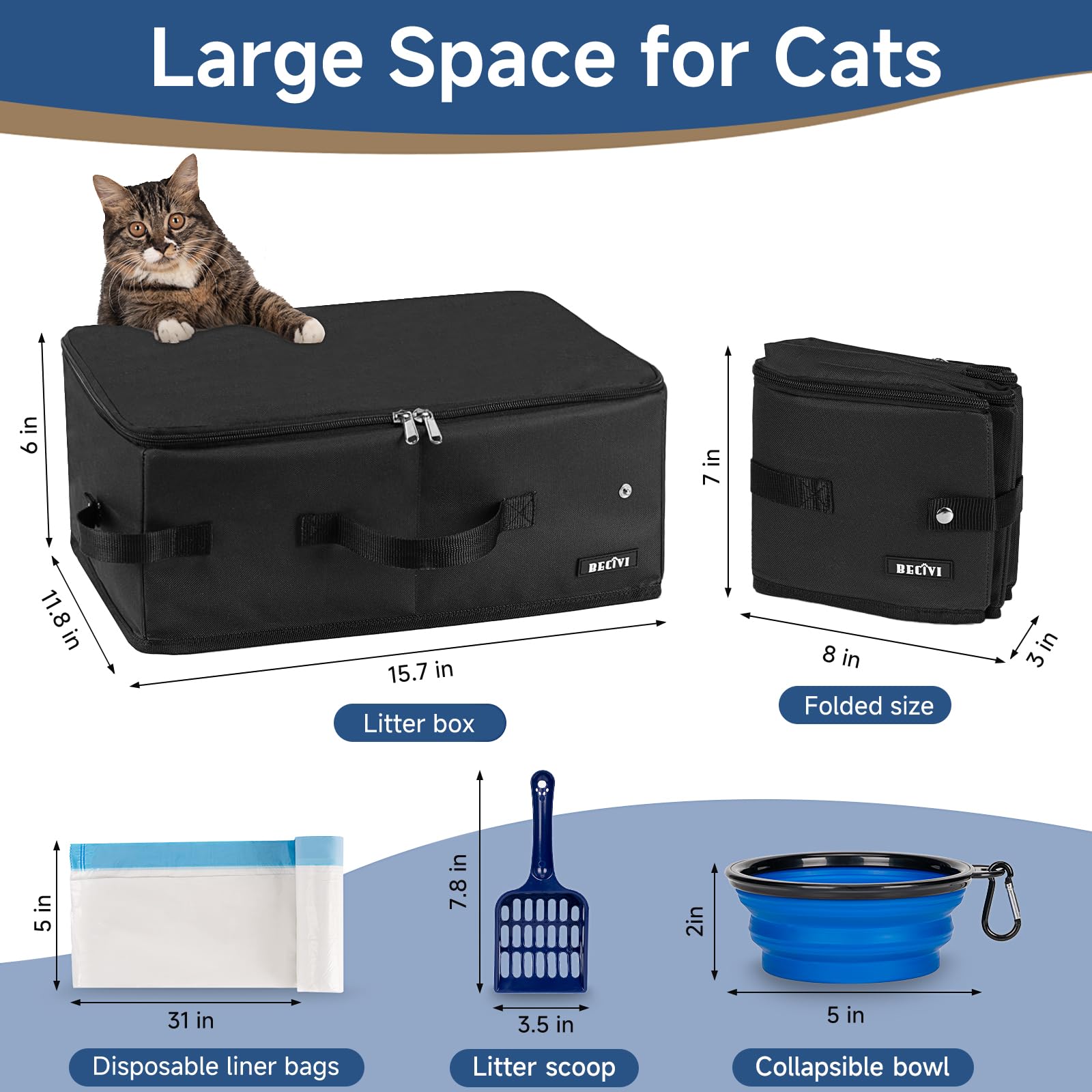 Becivi travel litter box collapsed for compact packing in trunk or bag