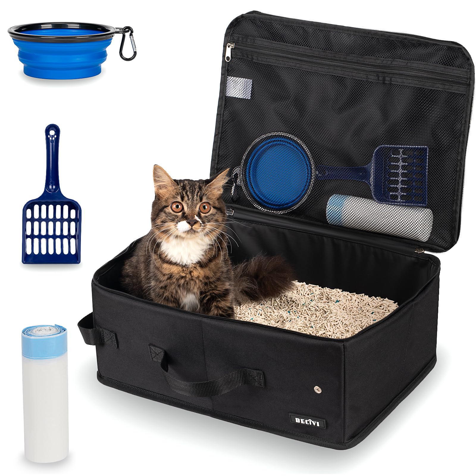 Becivi portable cat travel litter box with lid for mess-free car trips