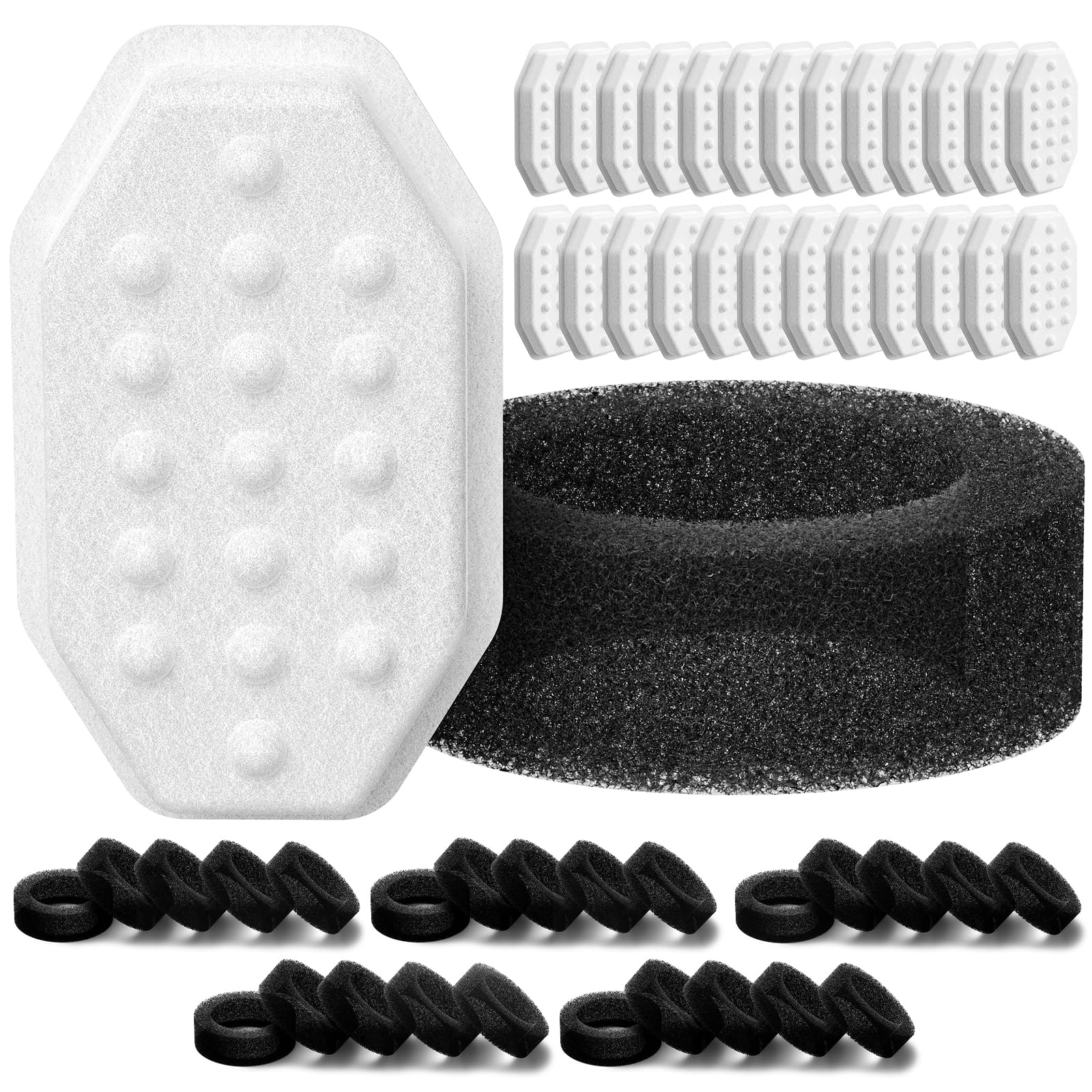 Beckacher cat fountain filters pack overview showing 25 filters and 25 sponges.