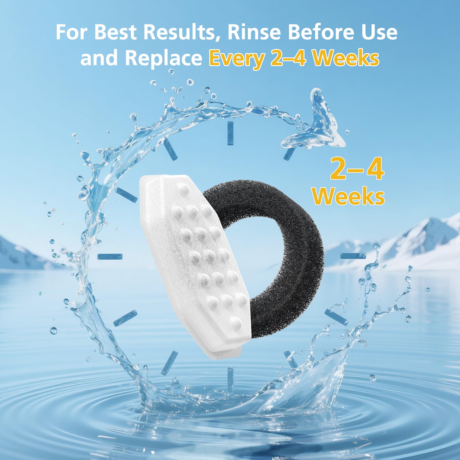 Beckacher packaging contents including 25 filters and 25 sponges for ongoing filtration.