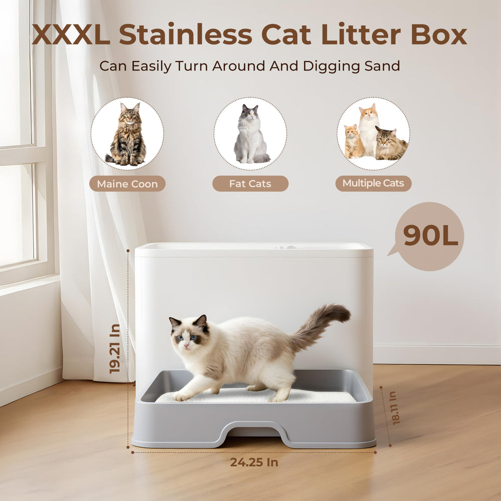 BeComfee stainless steel box with drawer simplifies scooping and maintenance.