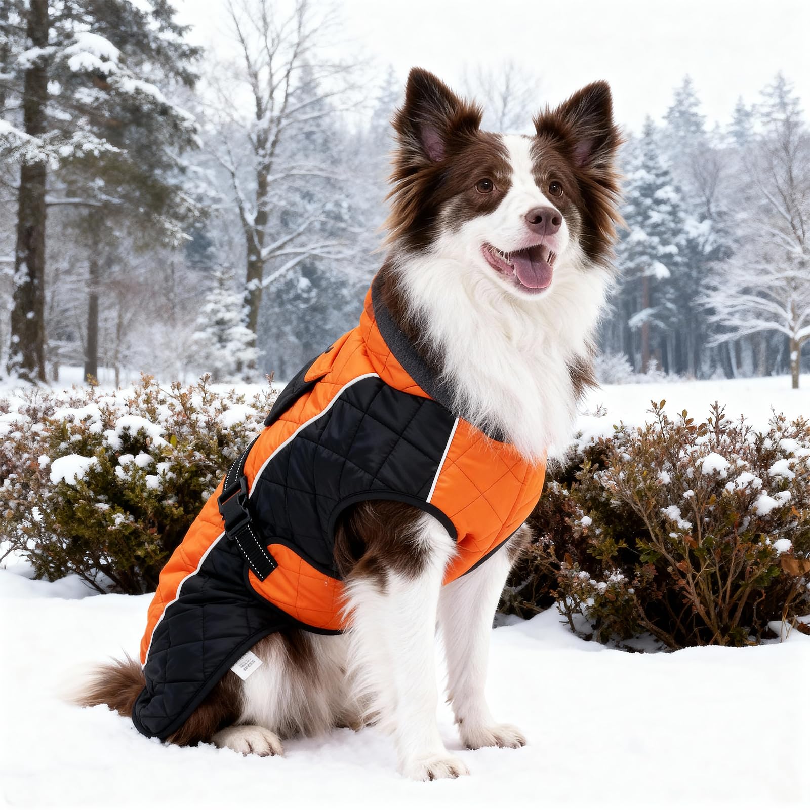 BECROWM dog coat stretchable leg holes promote comfortable wearing during movement.