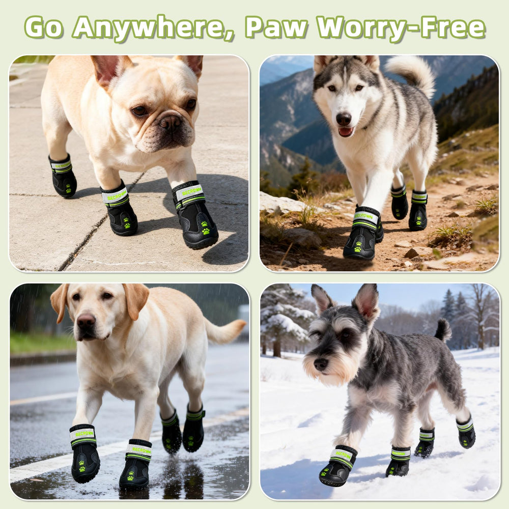BECROWM dog shoes easy-on-off-design for quick, hassle-free use.