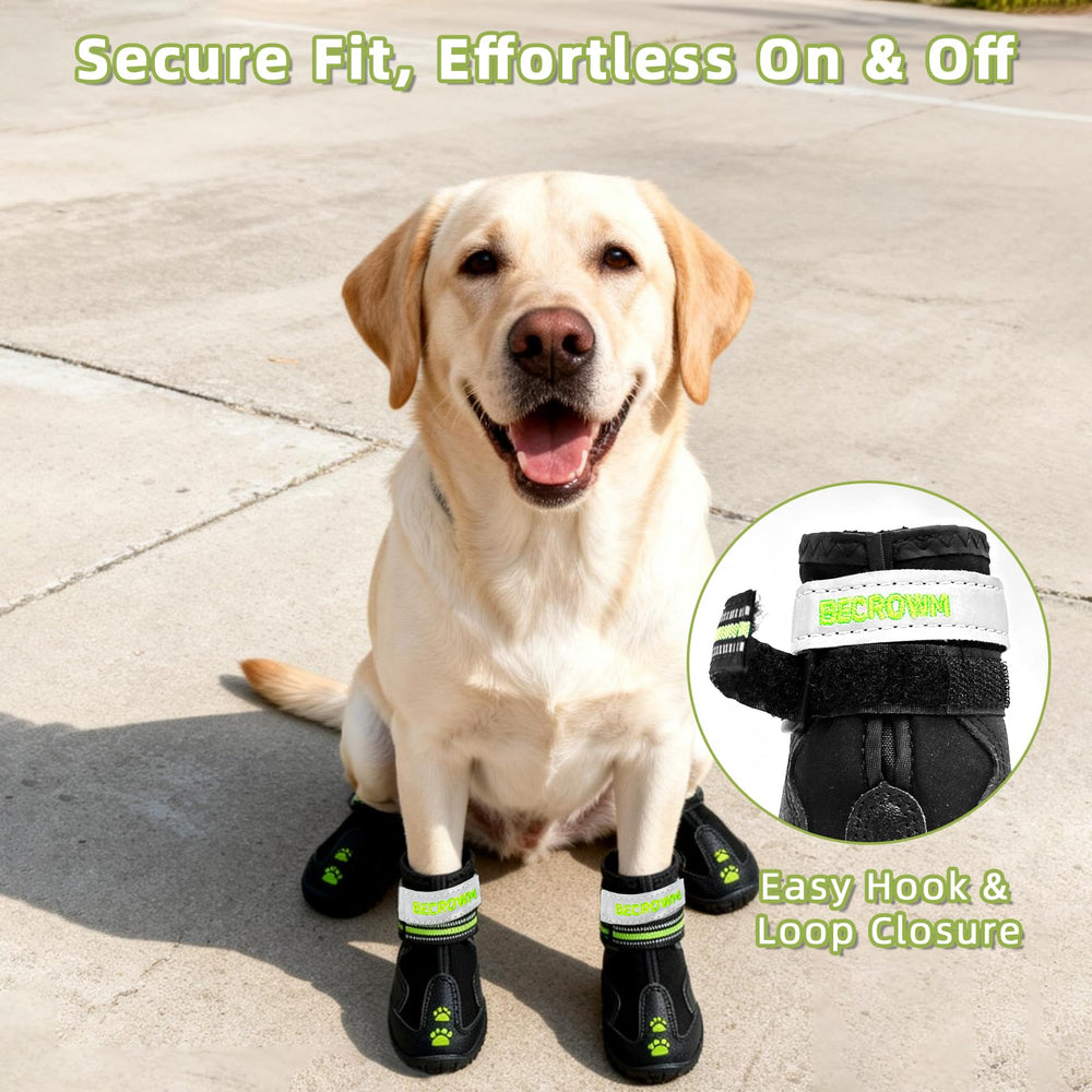 BECROWM dog shoes paw-print-embroidery adds charm with practical visibility.