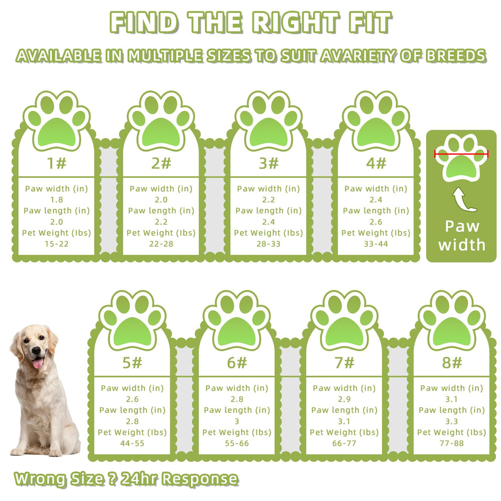 BECROWM dog shoes size-range accommodate small to large dogs.