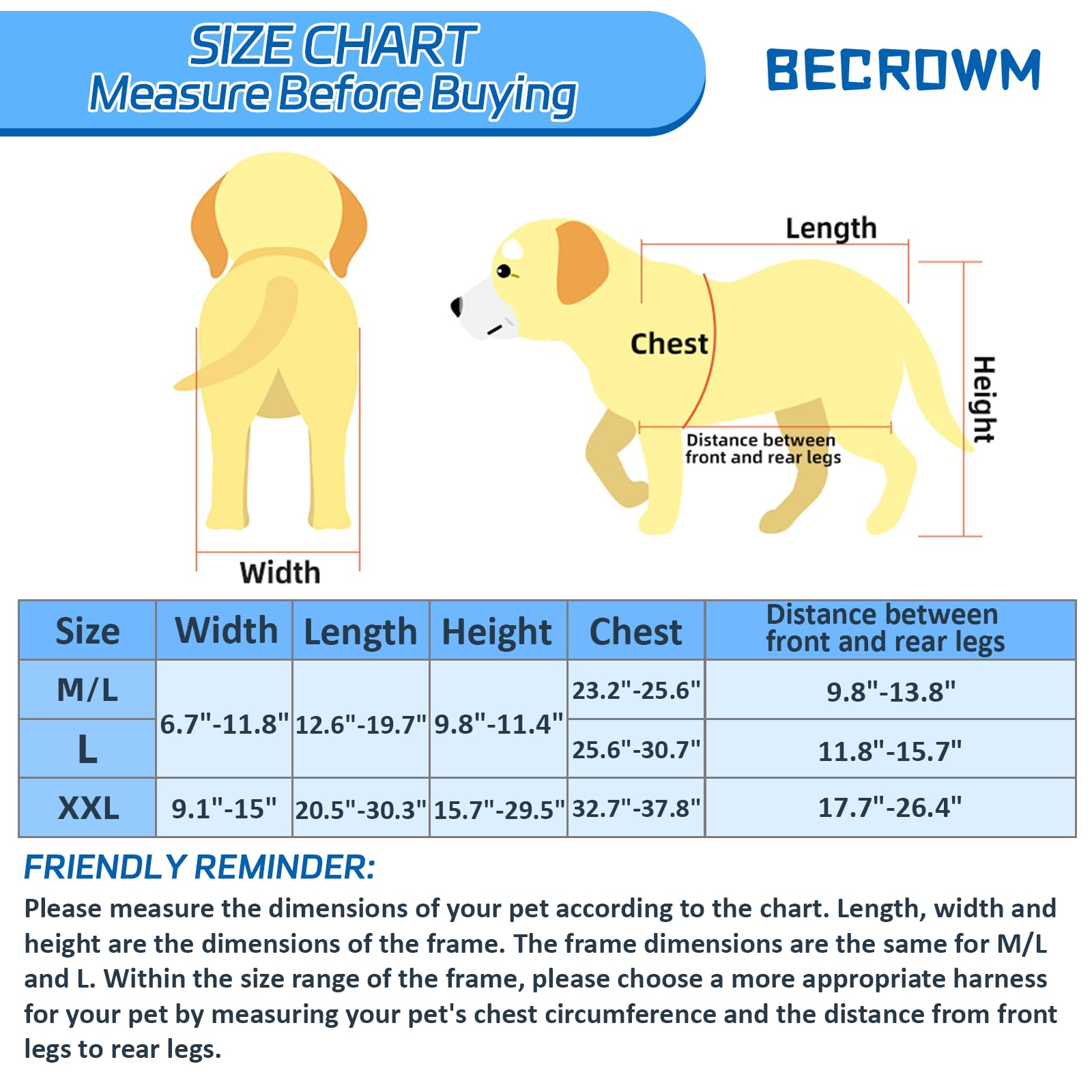 BECROWM dog wheelchair lightweight frame for easy handling