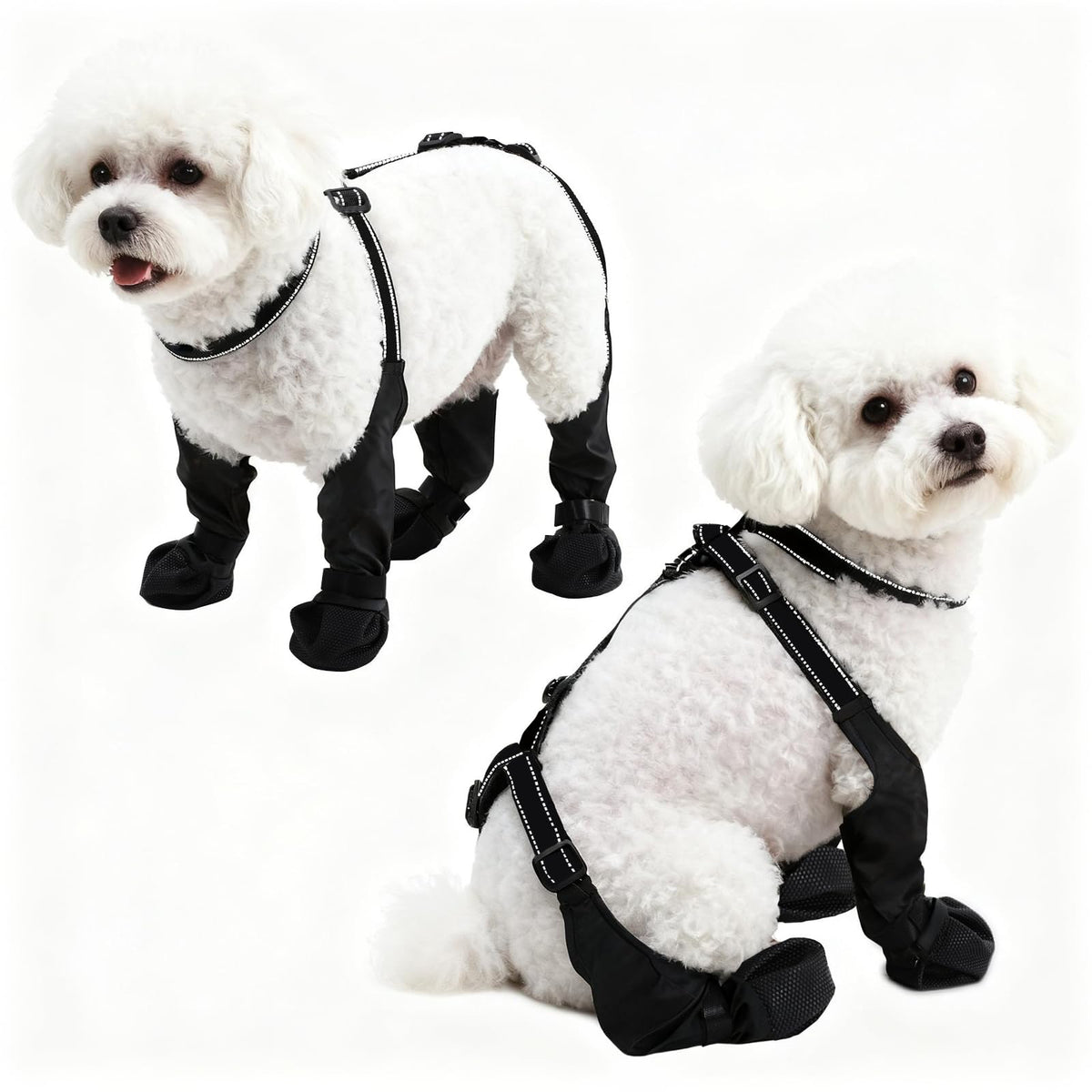 BECROWM waterproof dog boots with reflective strips for safer night walks.