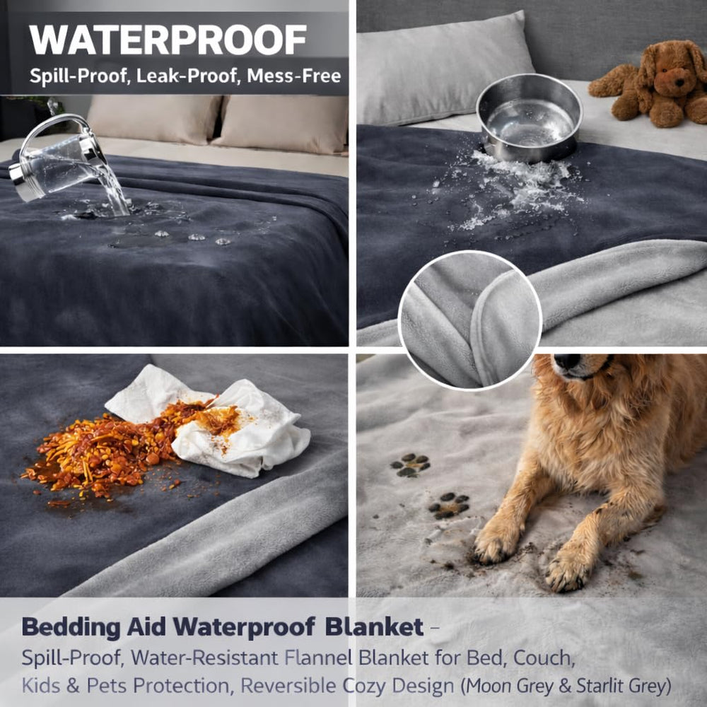 Bedding Aid waterproof blanket with TPU layer emphasizes leakproof protection and durability