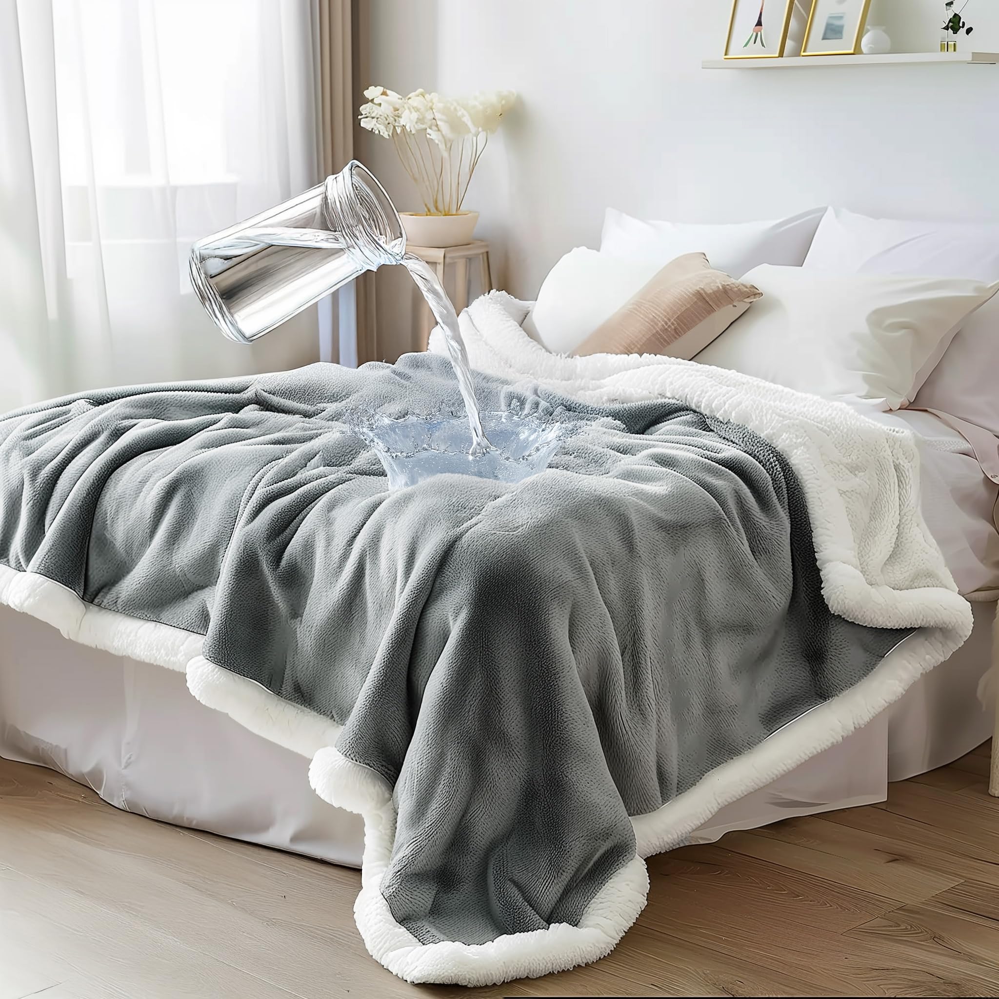 Bedding Aid waterproof queen blanket full view highlights dual-color design for easy styling