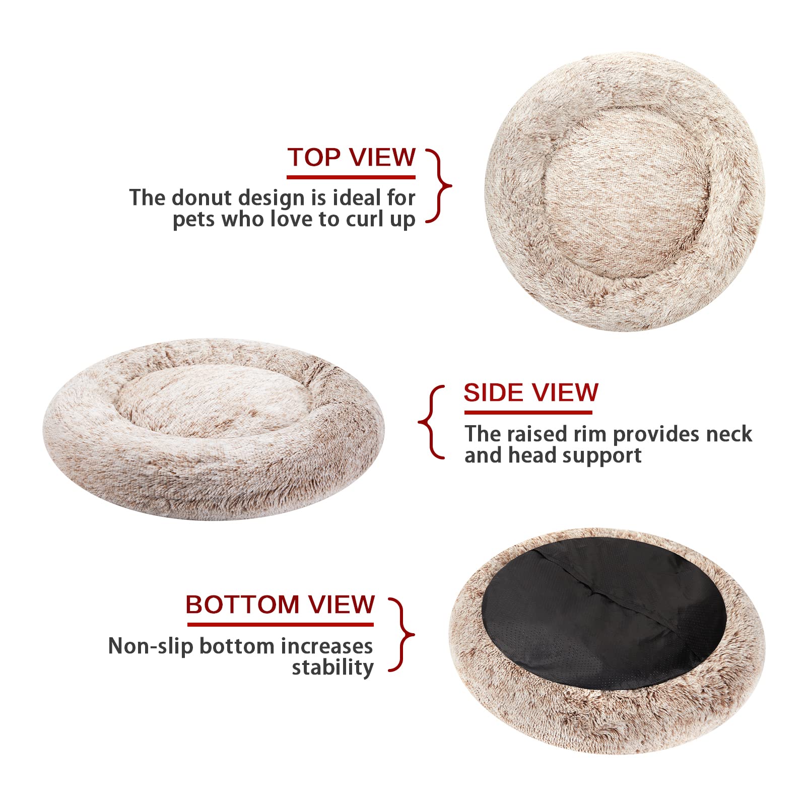 Bedfolks calming donut bed anti-slip bottom keeps paws steady on floors