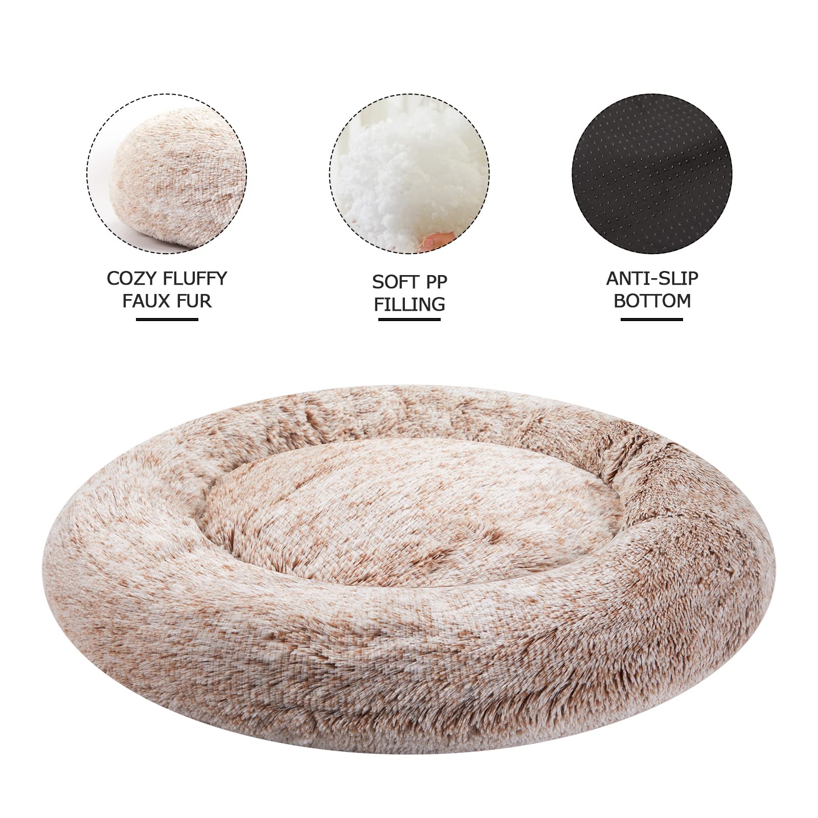 Bedfolks calming donut bed soft fur detail emphasizes luxurious texture for comfort