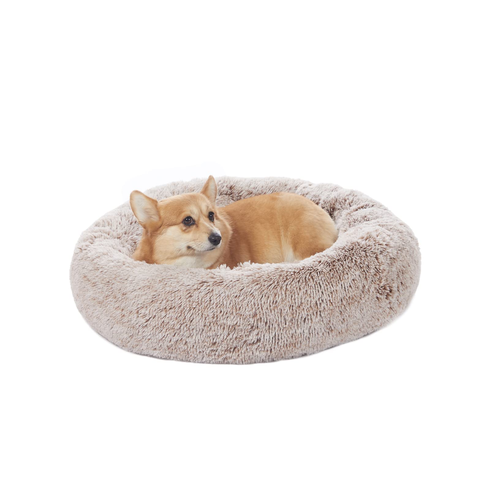 Bedfolks calming donut bed top view shows plush fur and inviting circle design for cozy naps