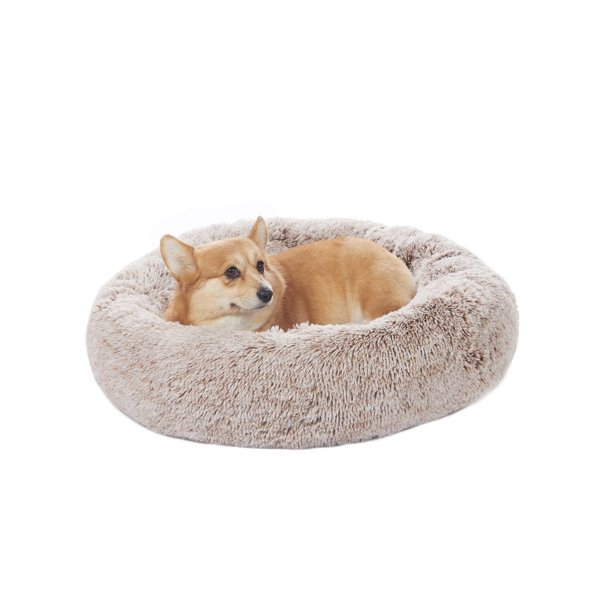 Bedfolks calming donut bed top view shows plush fur and inviting circle design for cozy naps