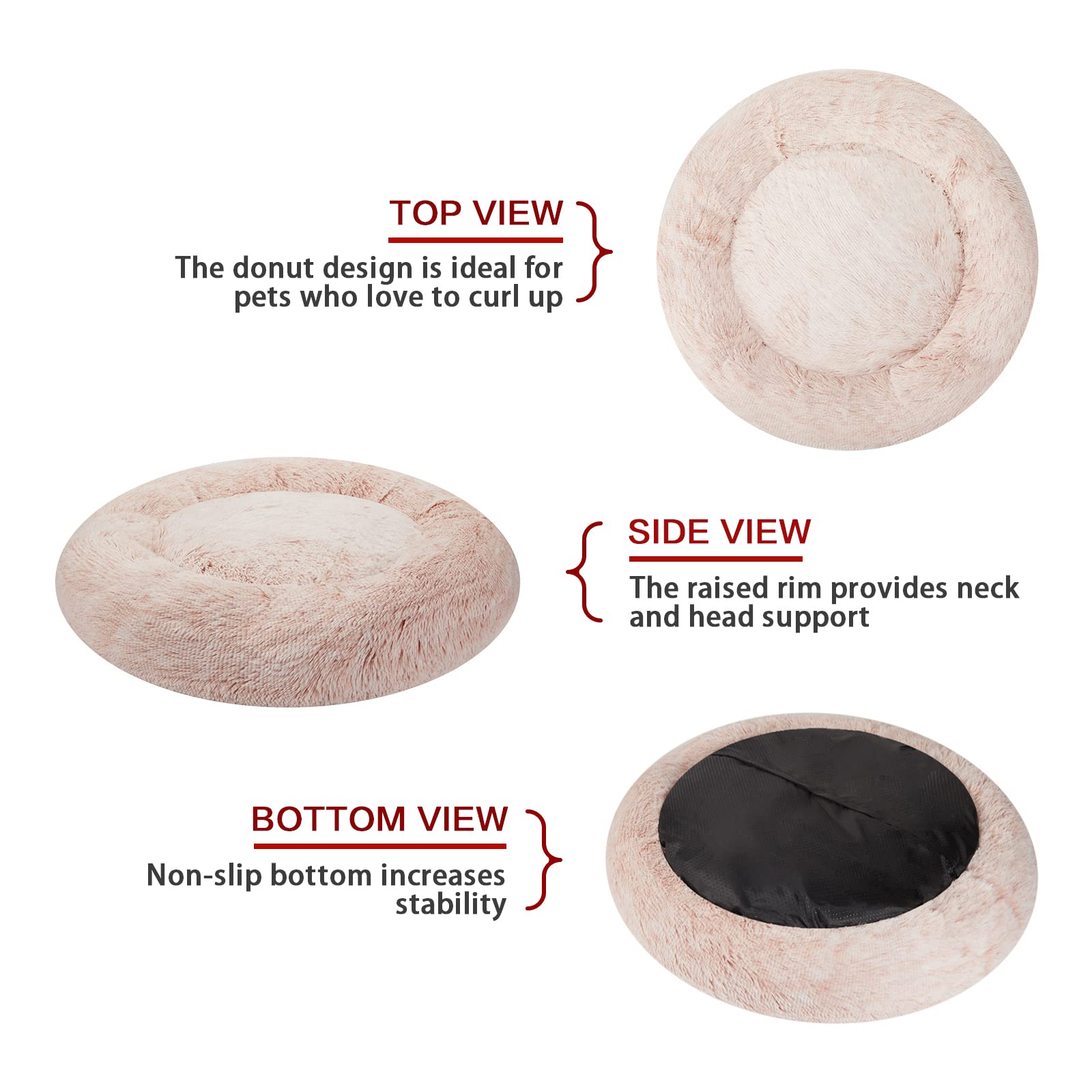 Bedfolks Calming Donut Dog Bed pink non-slip bottom keeps lounging stable