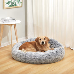 Bedfolks calming donut dog bed 36-inch round profile showing neck support
