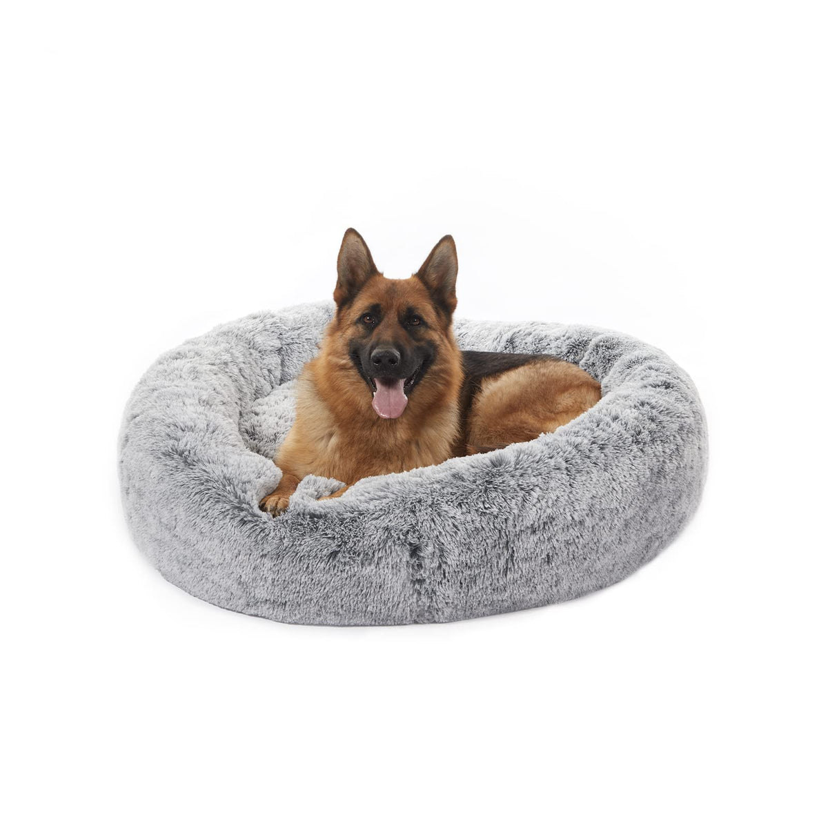 Bedfolks calming donut dog bed 45in round dark grey with cozy surface for relaxed naps.
