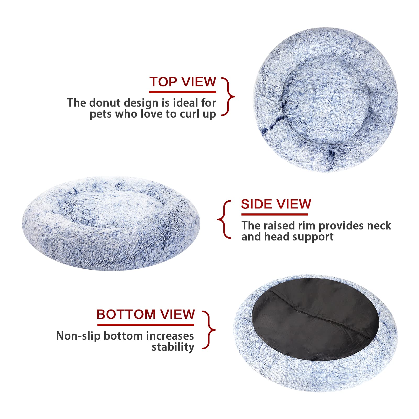 Bedfolks Calming Donut Dog Bed navy removable cushion for easy washing