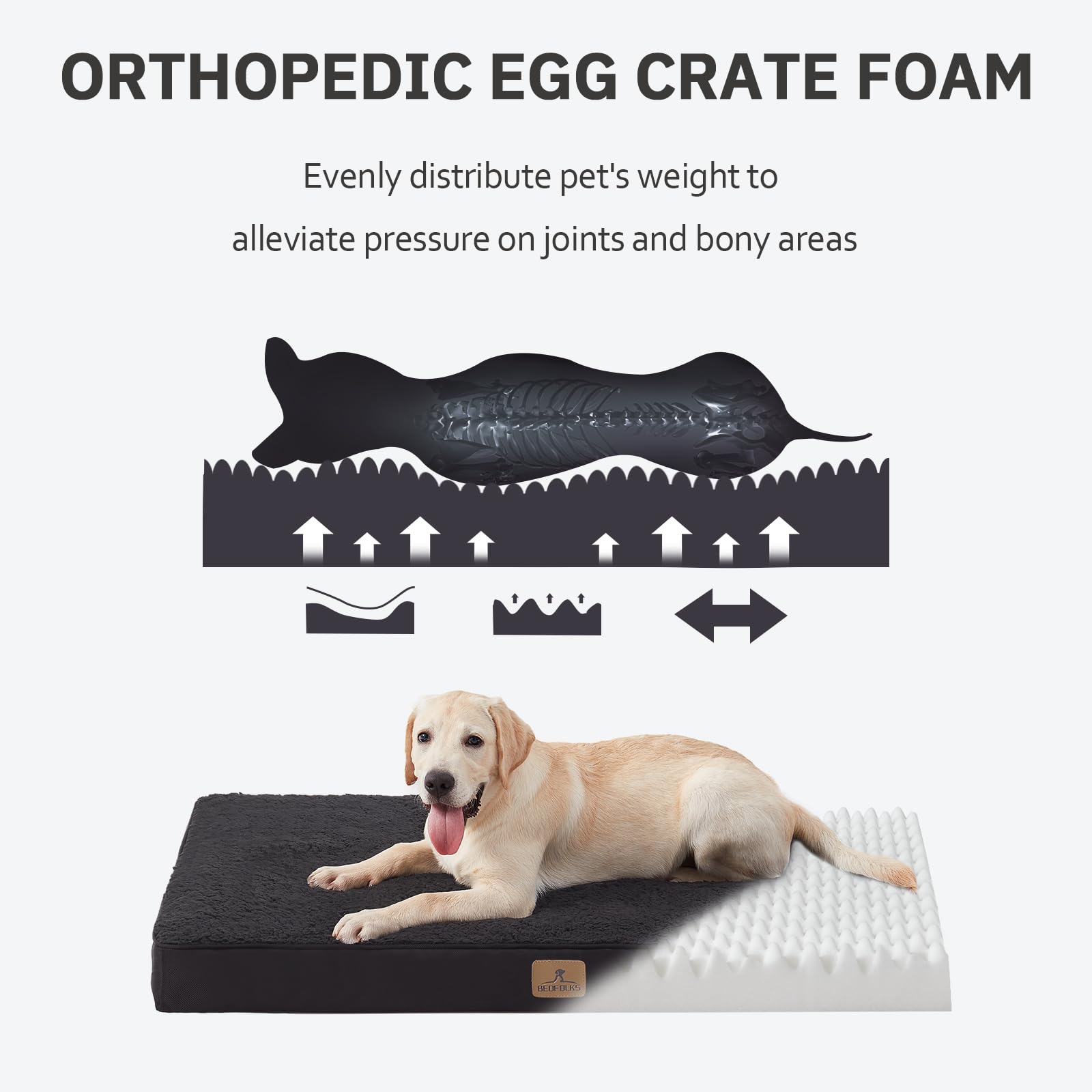 Bedfolks dimensiones 30x20x3 pulgadas adecuadas para perros de hasta 35 libras.