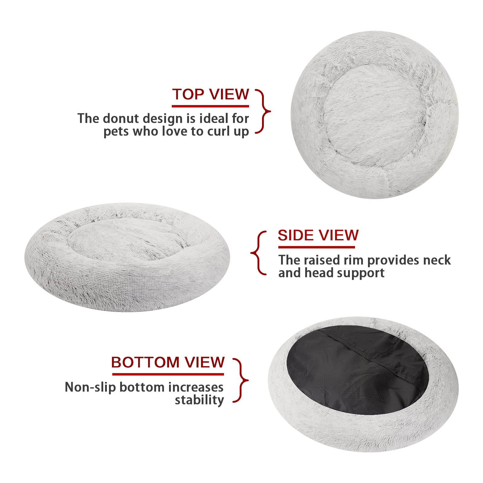 Bedfolks Calming Donut Bed suitable for large dogs up to 100 lbs.