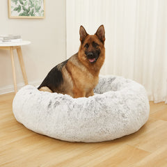 Bedfolks Extra-Large Donut Bed round 45in emphasizes cozy curl-up space for big pets.