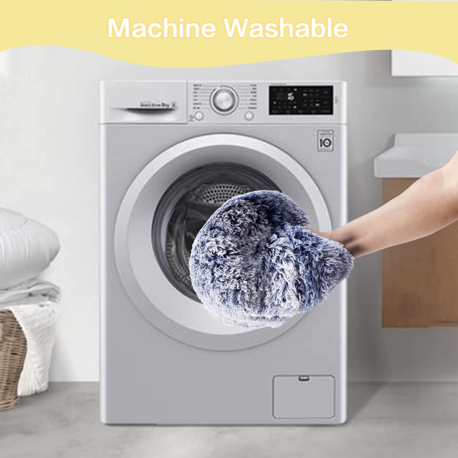 Bedfolks navy plush bed in living room—cozy retreat after long walks.