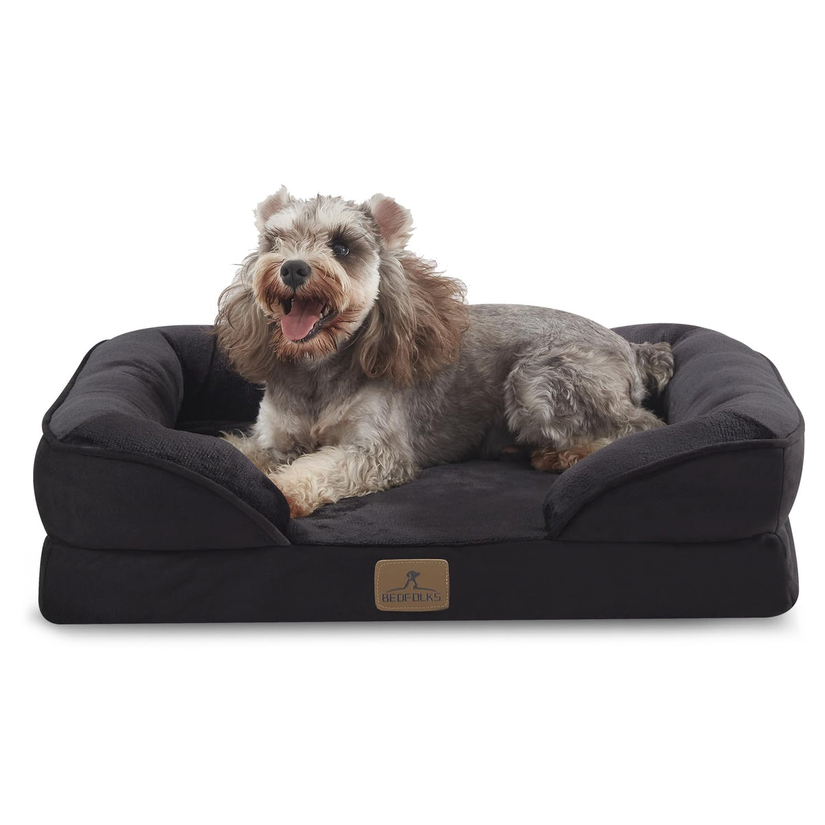 Bedfolks orthopedic dog bed front view showing compact small-pet size and design benefits