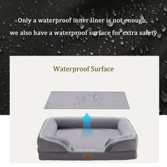 Bedfolks orthopedic dog bed rear view emphasizes non-slip bottom stability.