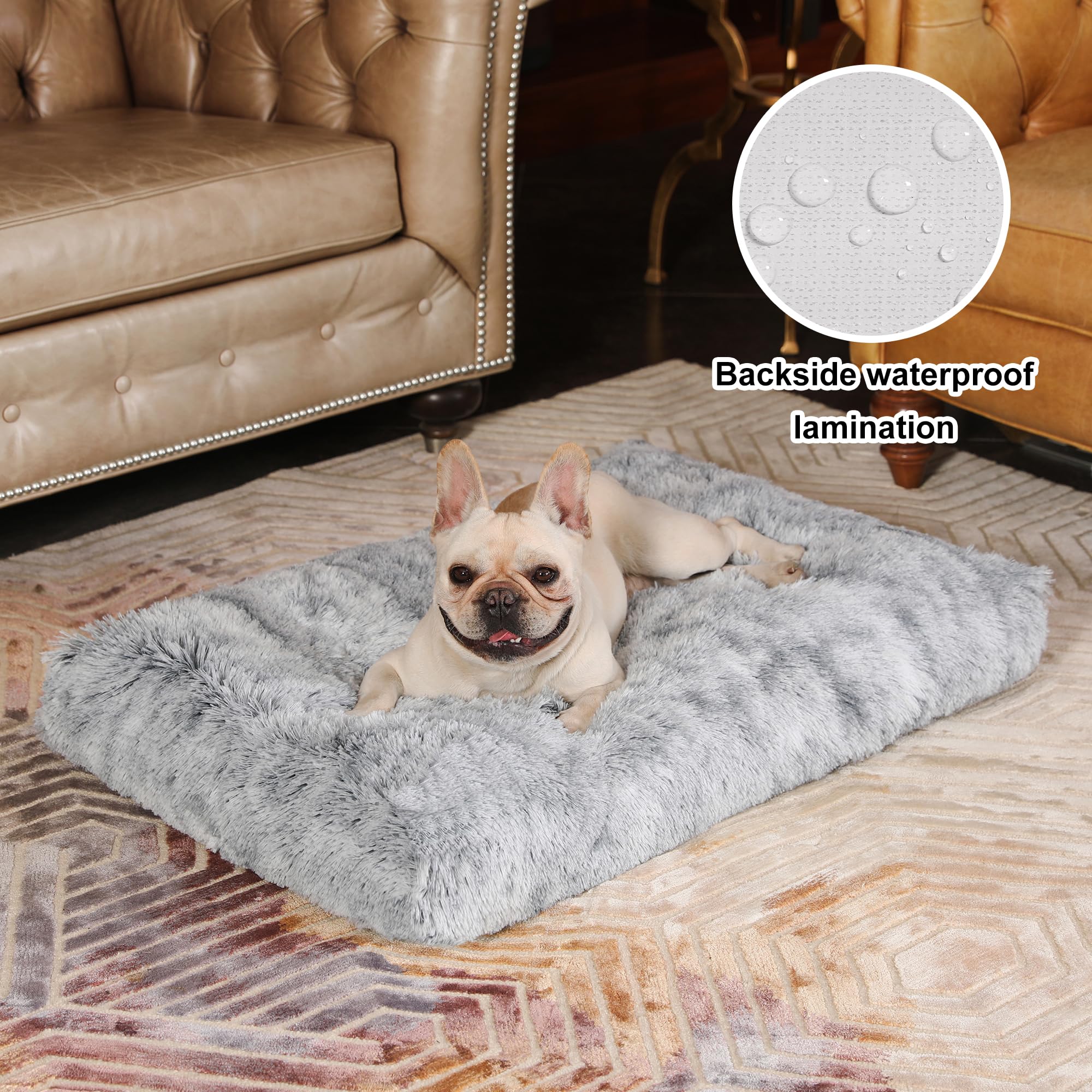 Bedfolks plush faux fur pad offers supportive cushioning for large dogs