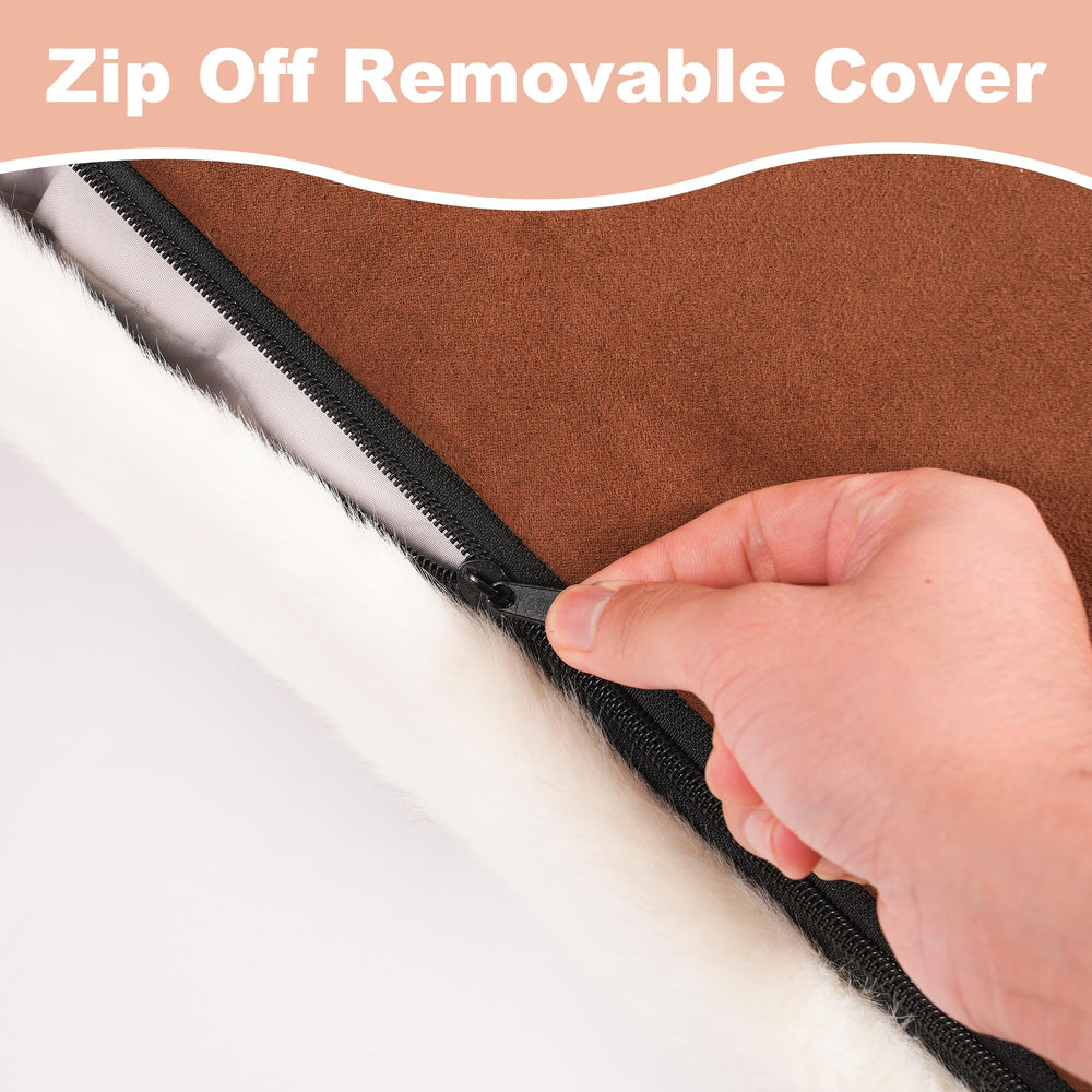 Bedfolks waterproof crate bed dual-sides shows plush faux fur for warmth and suede for cooling.