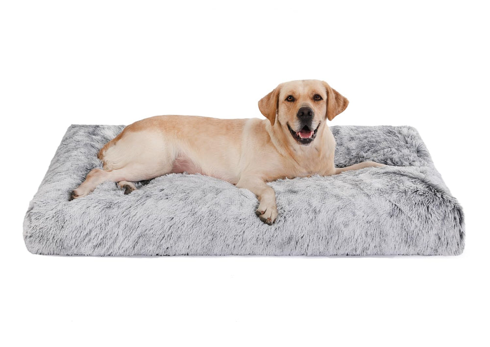 Bedfolks Waterproof Crate Bed with fluffy faux fur surface for cozy naps.