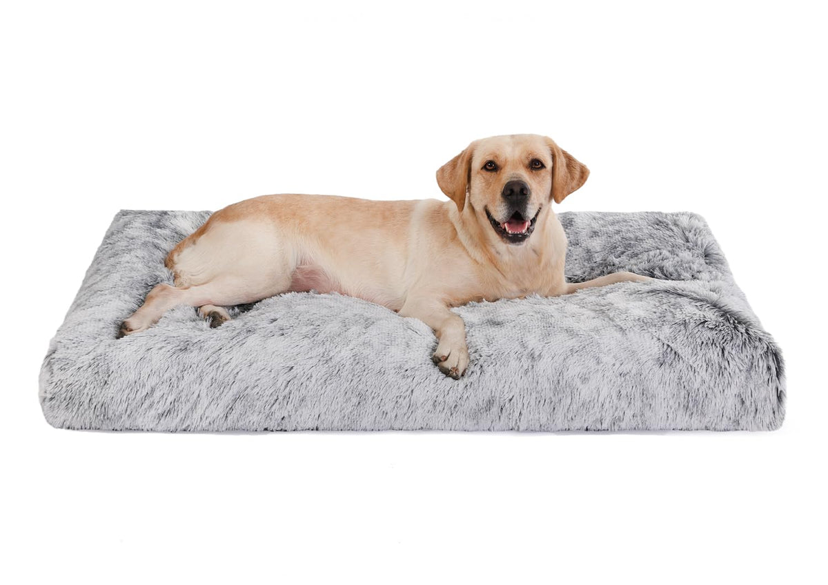 Bedfolks waterproof kennel pad fabric closeup showing plush faux fur and leak protection