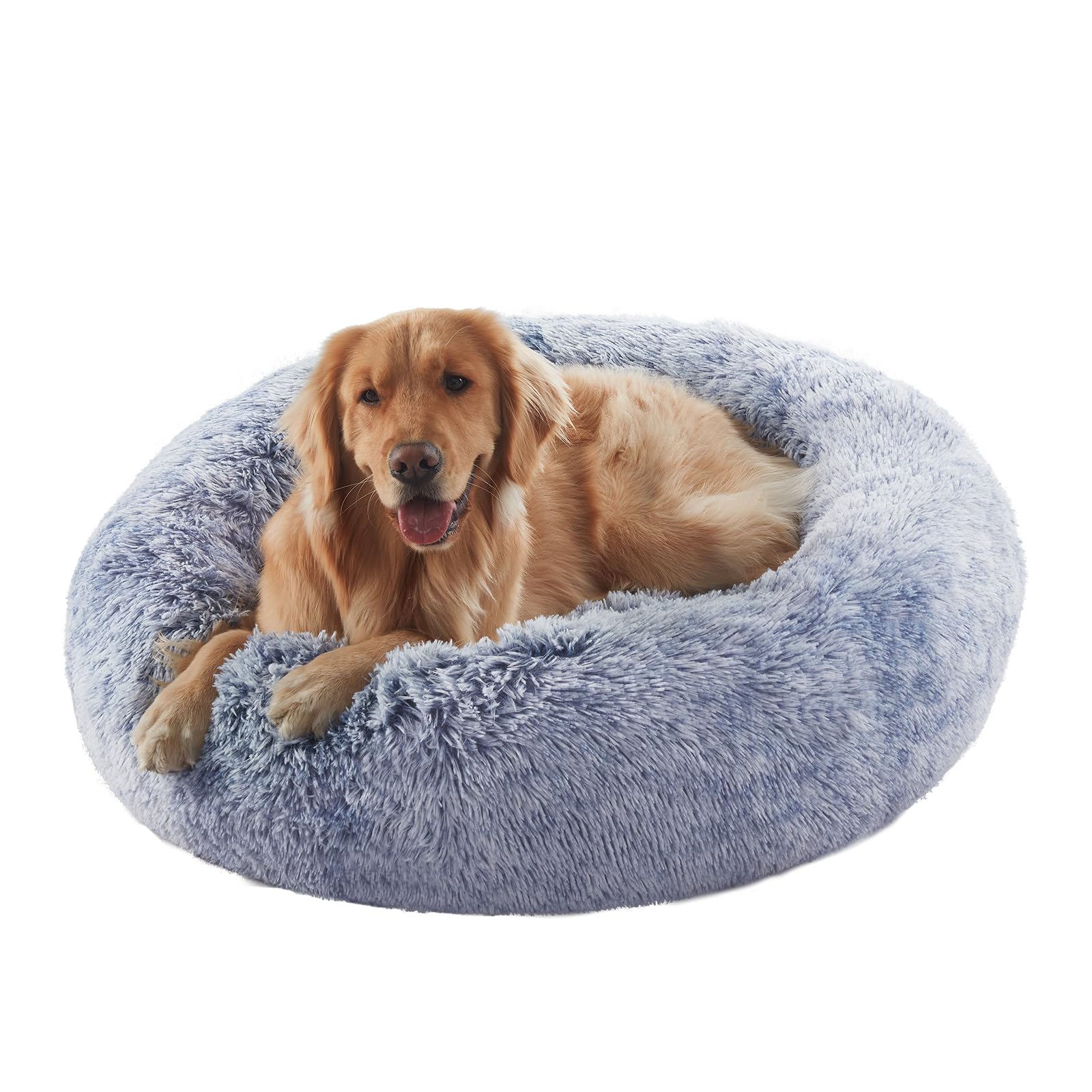 BedStill donut bed 36-inch dark blue front view for calming large dogs