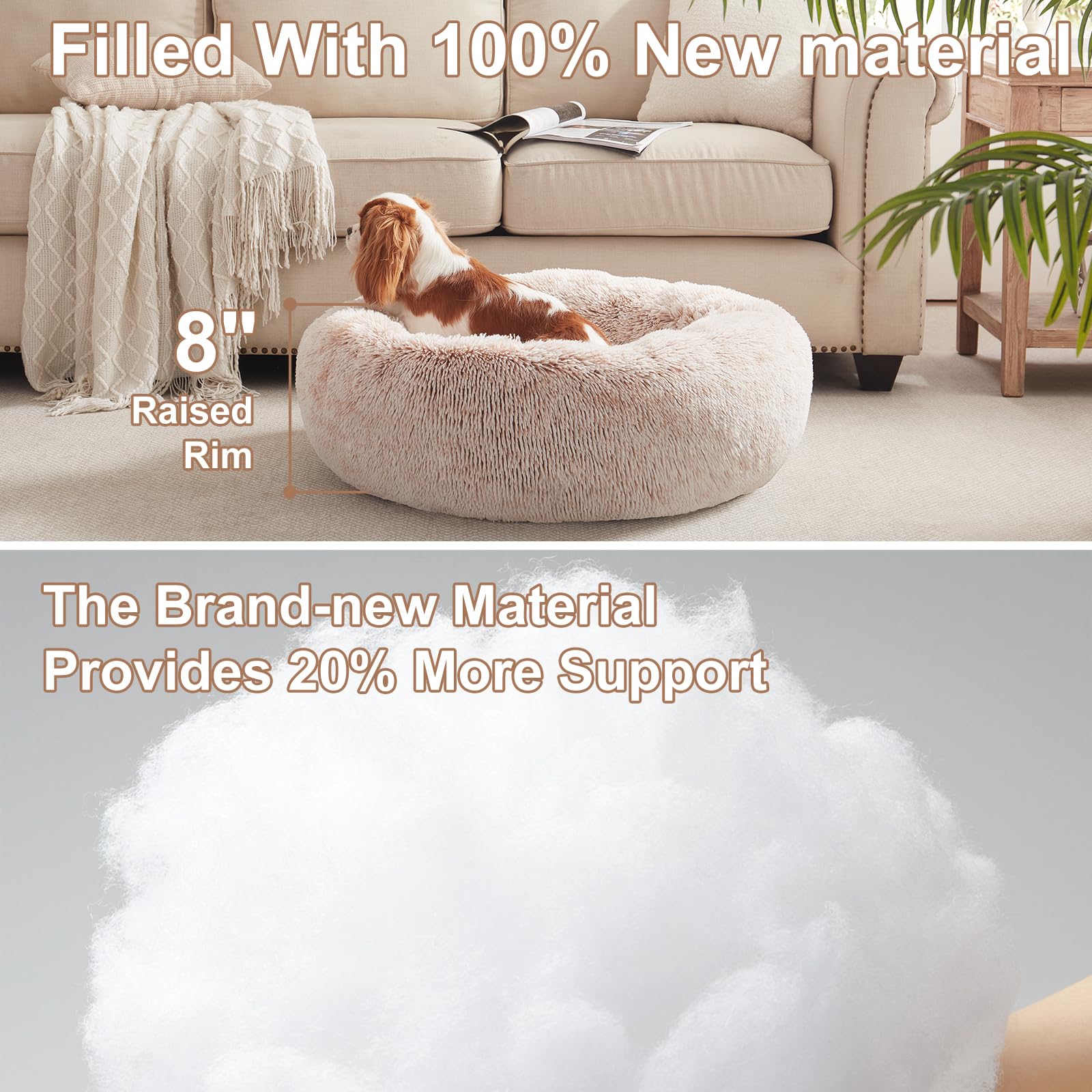 BedStill donut bed plush faux fur delivers luxurious softness for pets.