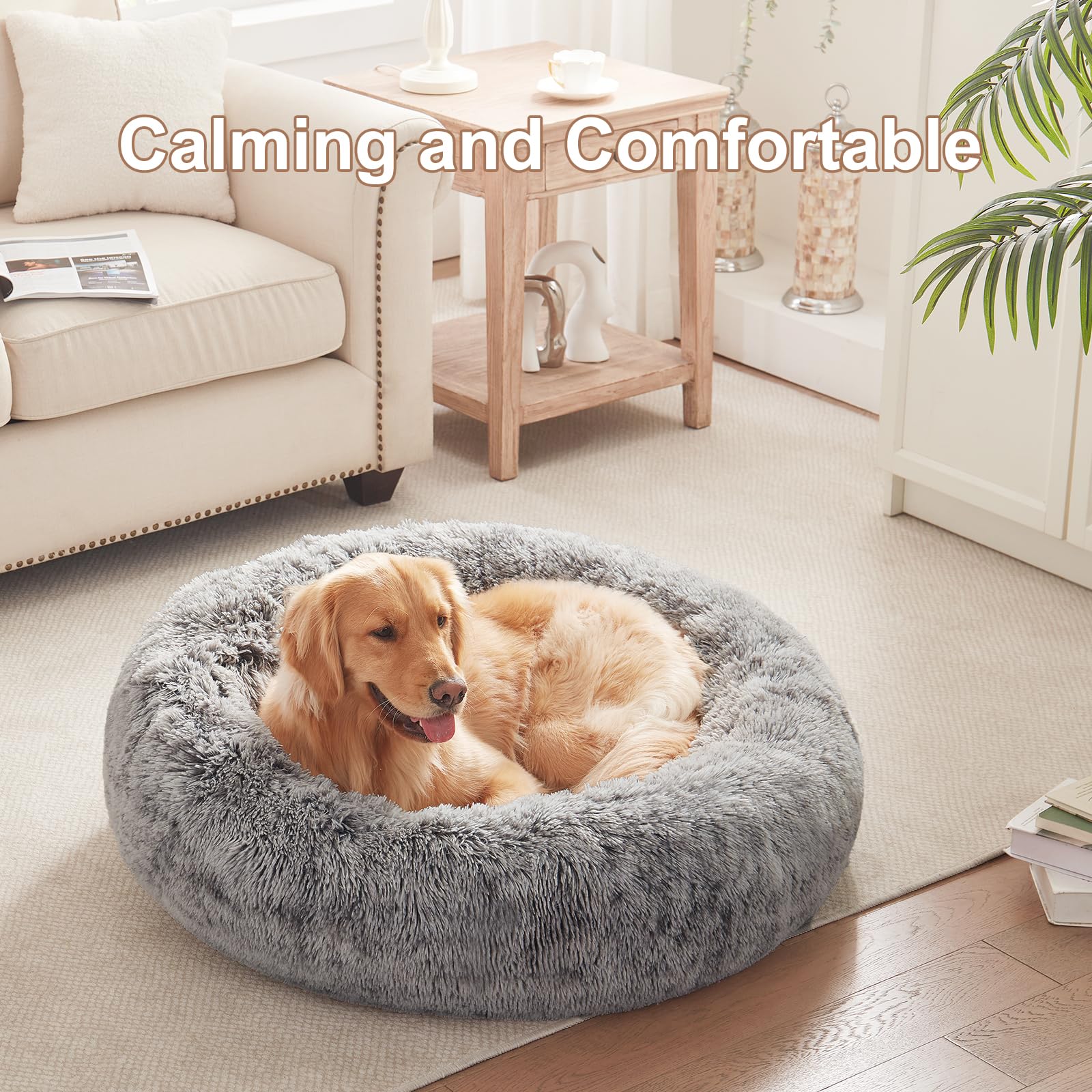BedStill donut dog bed 36in ultra-soft plush fur for luxurious lounging