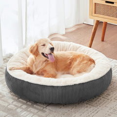 BedStill donut dog bed dark grey plush fur for cozy comfort
