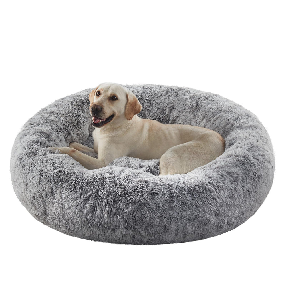 BedStill donut dog bed dark grey XL offers calming, secure lounging for large dogs.