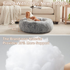 BedStill donut dog bed fluffy plush detail emphasizes cozy joint support.