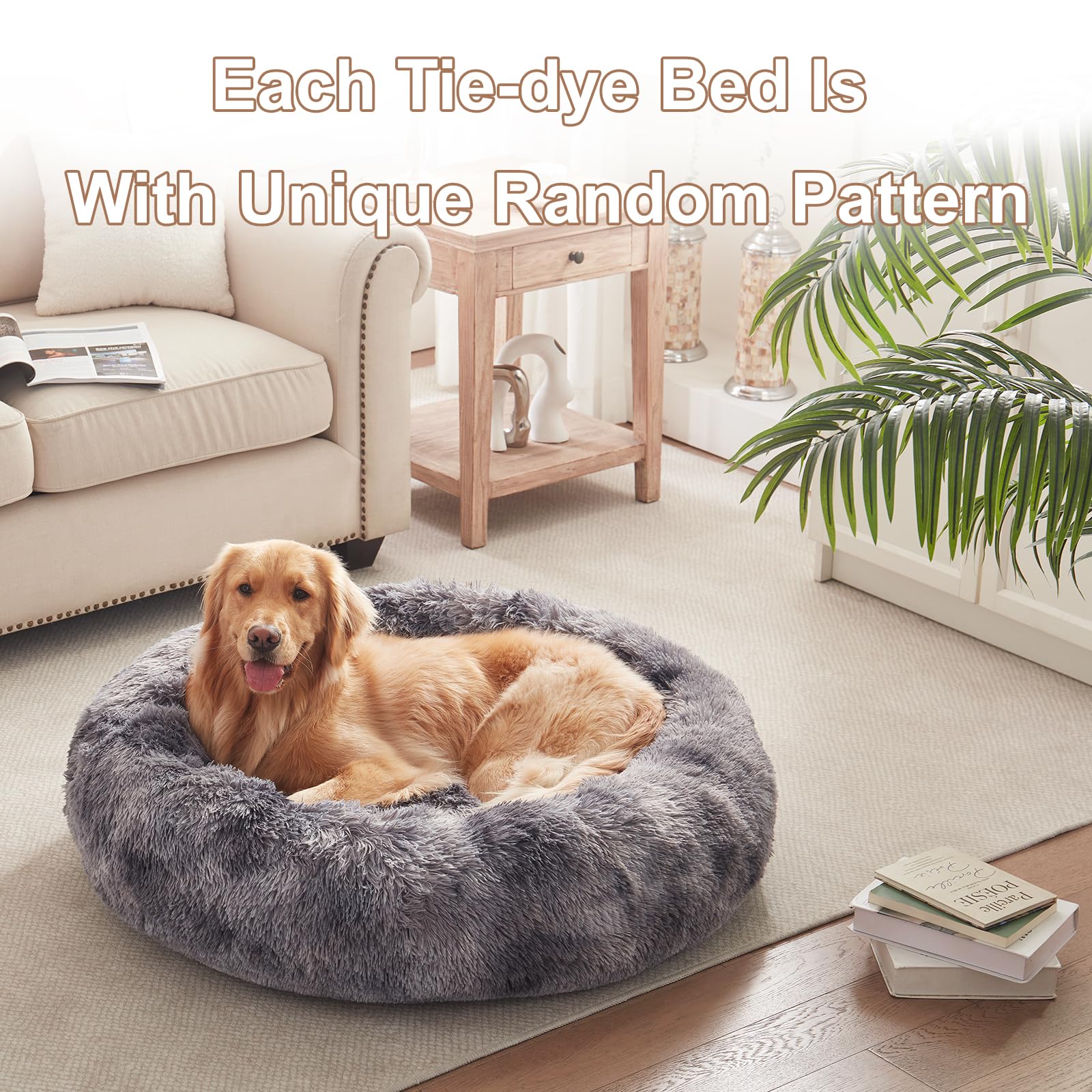 BedStill donut dog bed large size fits dogs up to 80 pounds comfortably.
