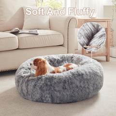 BedStill donut dog bed removable cover closeup demonstrates easy machine-wash cleaning.