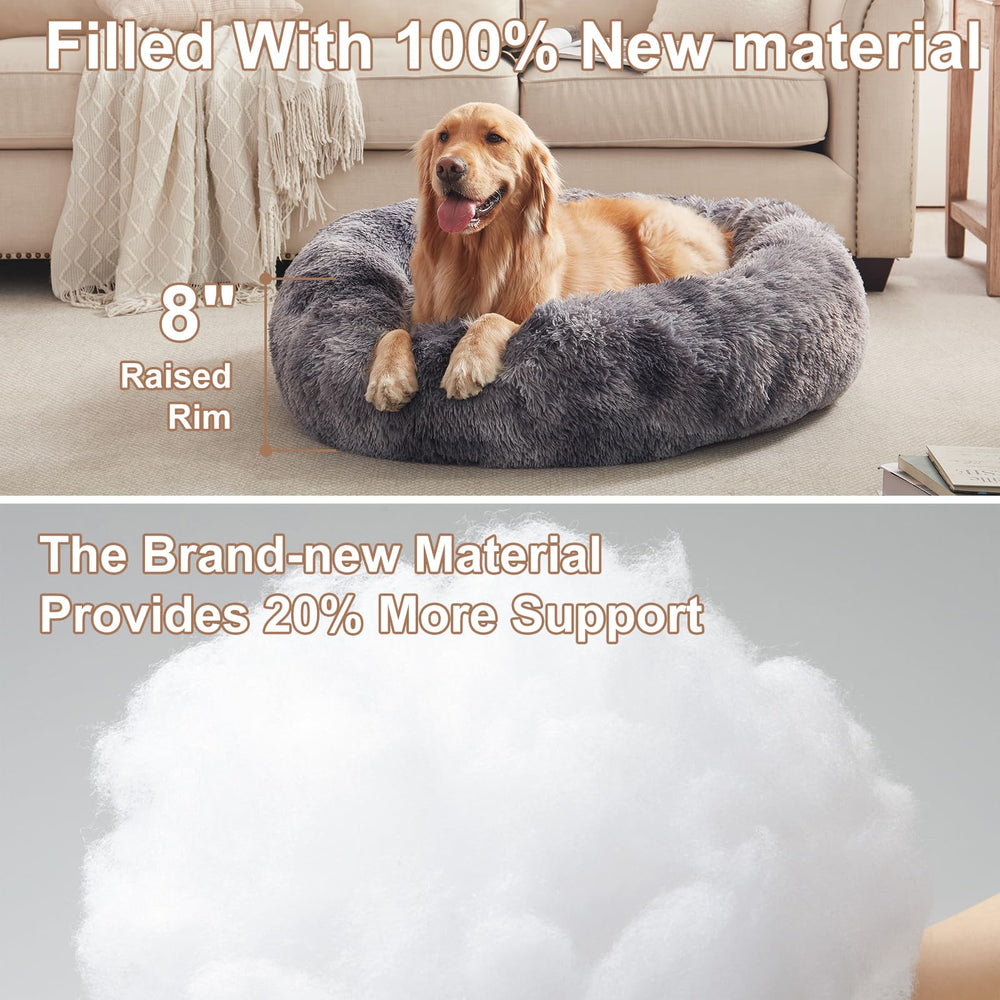 BedStill donut dog bed removable cover demonstrates easy cleaning for busy pet owners.