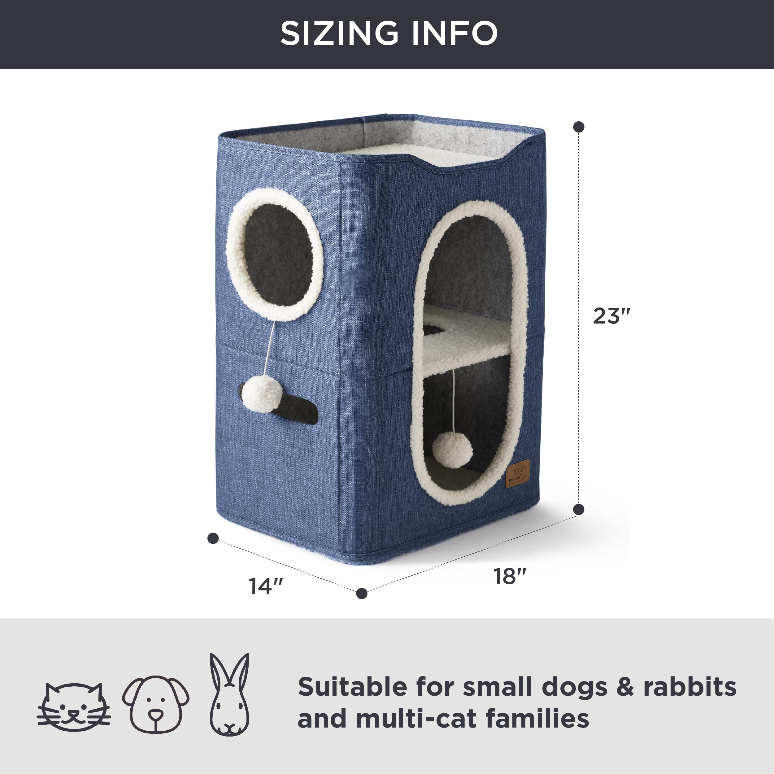 Bedsure 2 Story Cat House – blue color fits neatly in small spaces.