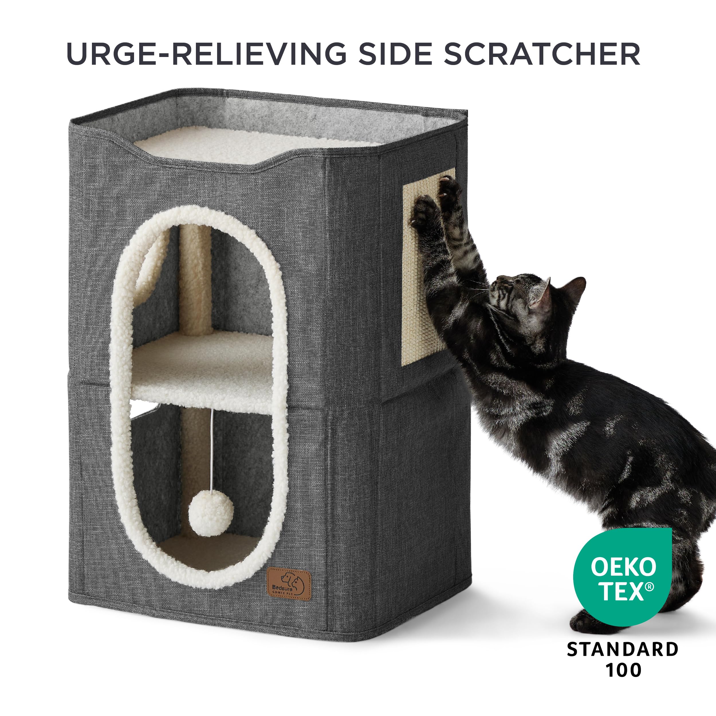 Bedsure 2-Story Cat House entry view showcasing dual hideaways for private naps.