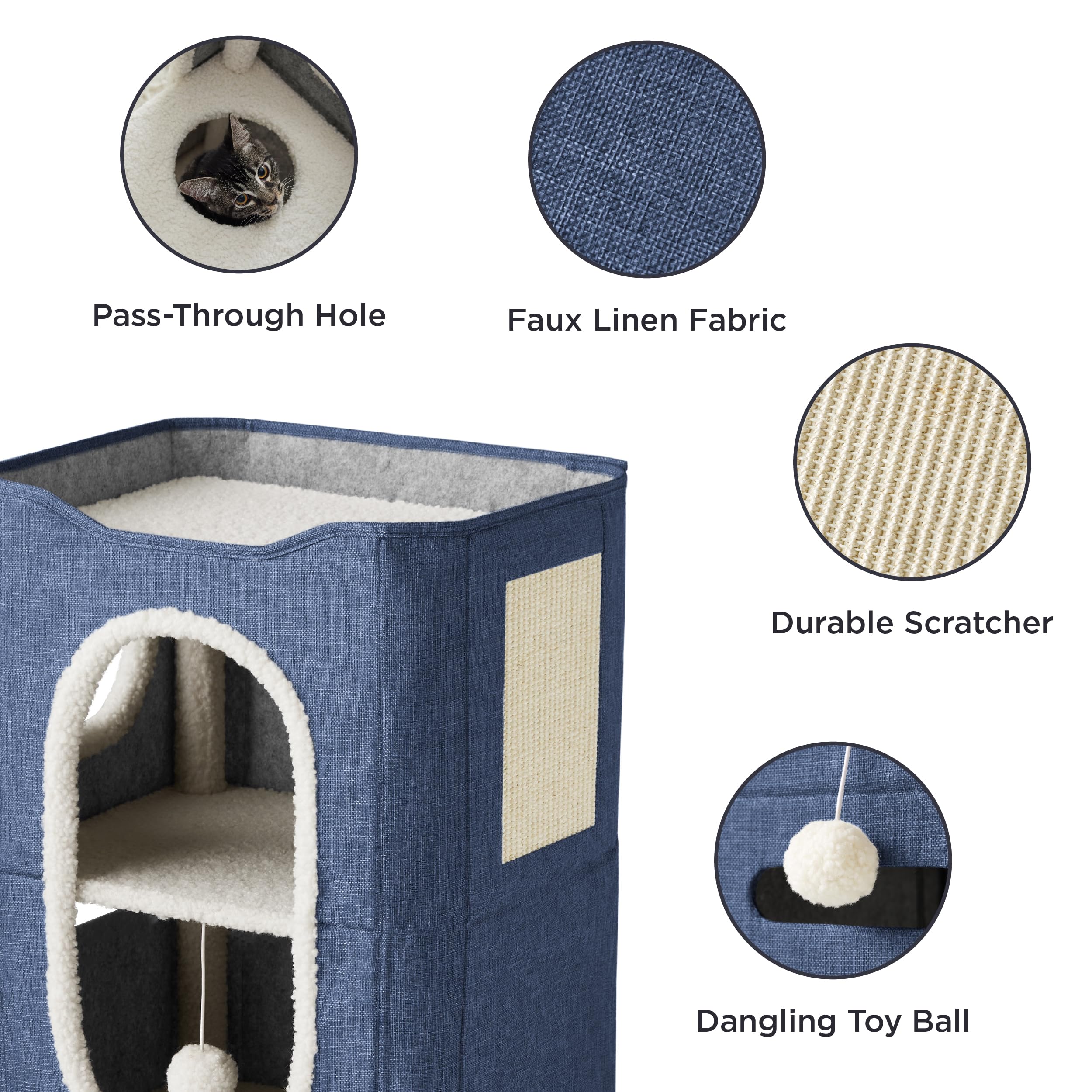 Bedsure 2 Story Cat House – fluffy ball hanging for interactive fun.