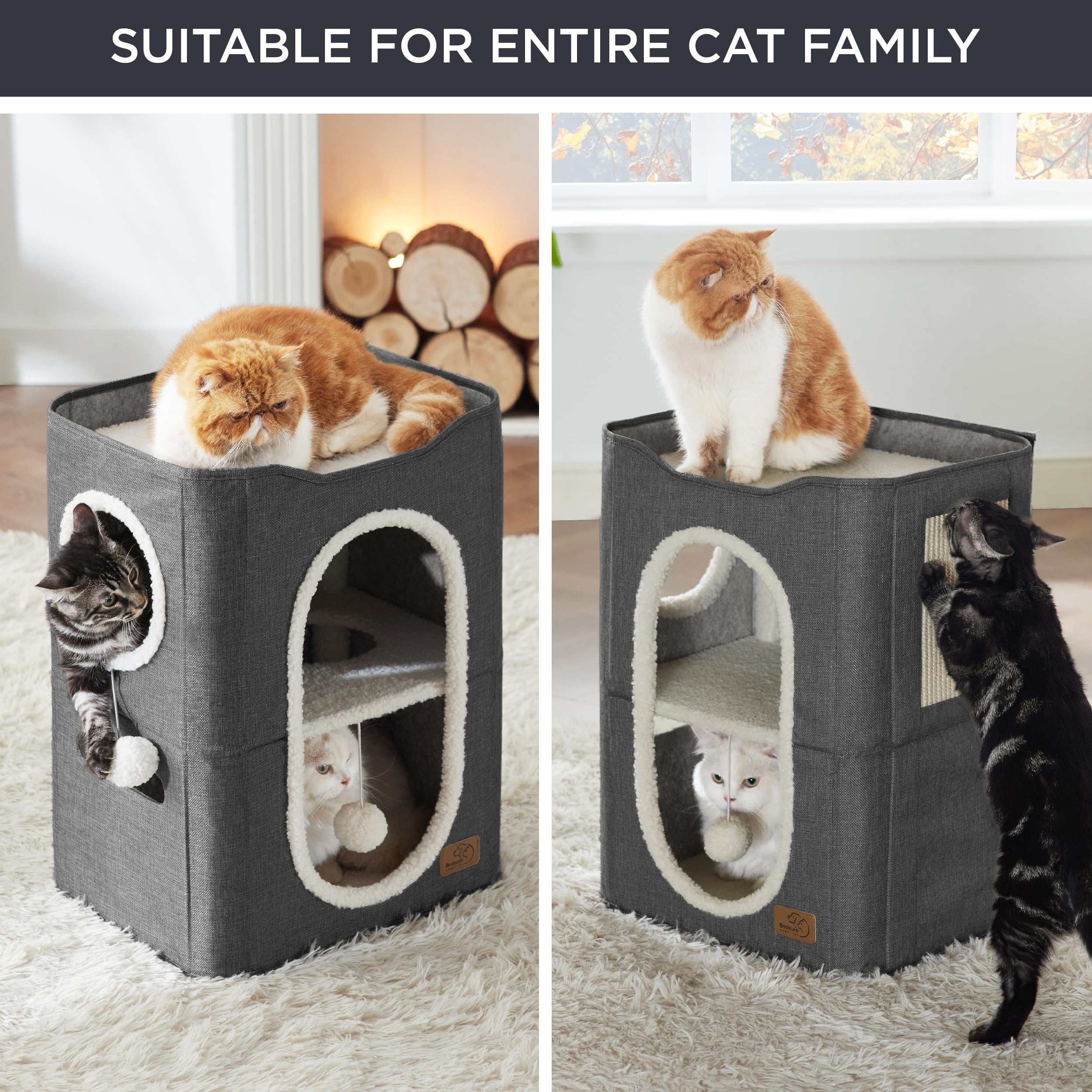 Bedsure 2-Story Cat House plush ball for batting and interactive play.